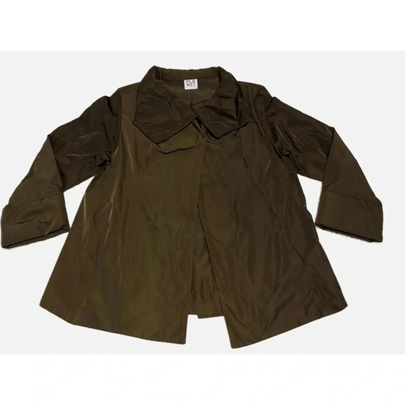 Planet By Lauren G  Jacket Women’s 1 US 4-8 Brown Nylon Button Pockets Lagenlook - Picture 1 of 15